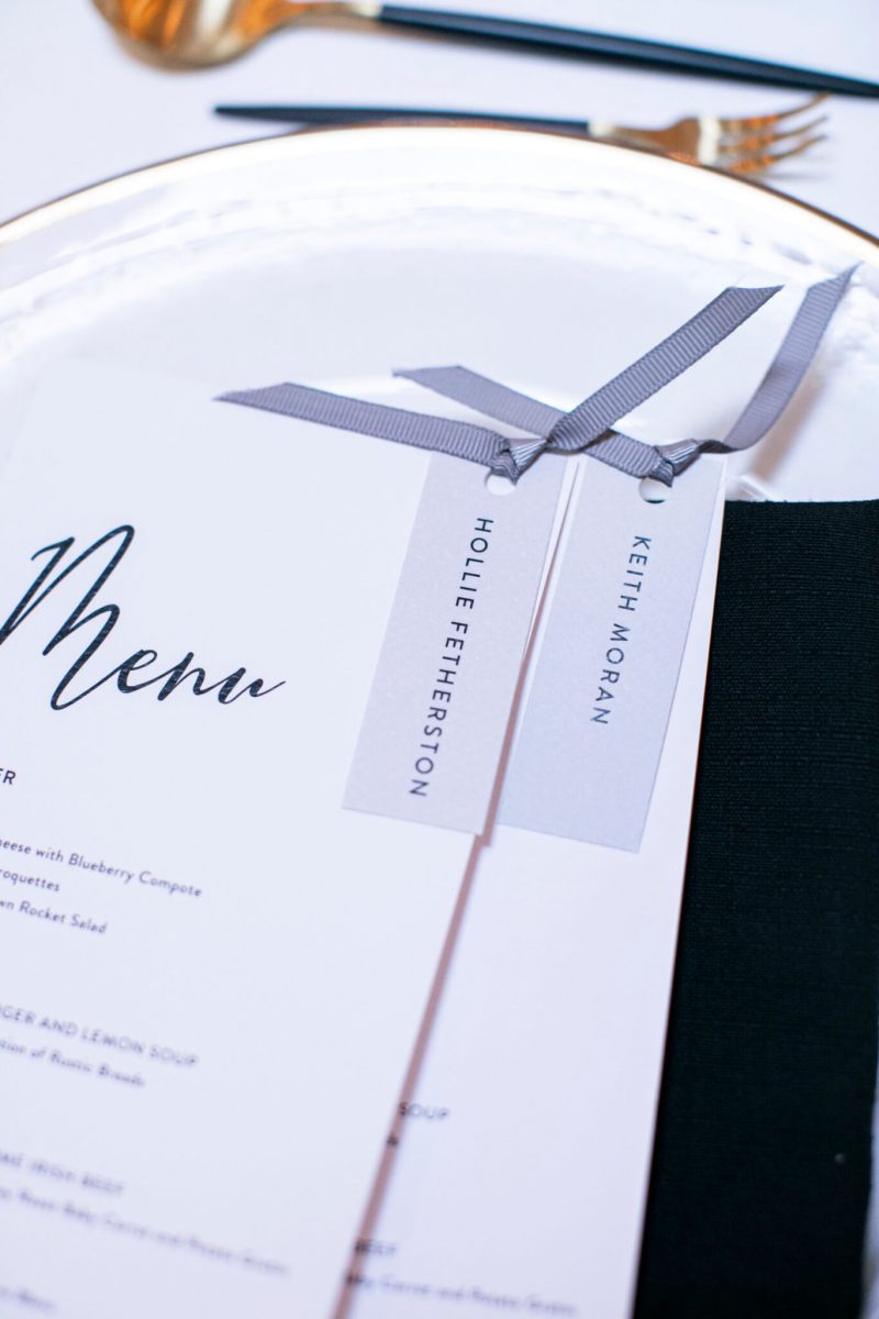 adding names to each menu does double duty, while the perfect font can add a pop of modern to your table