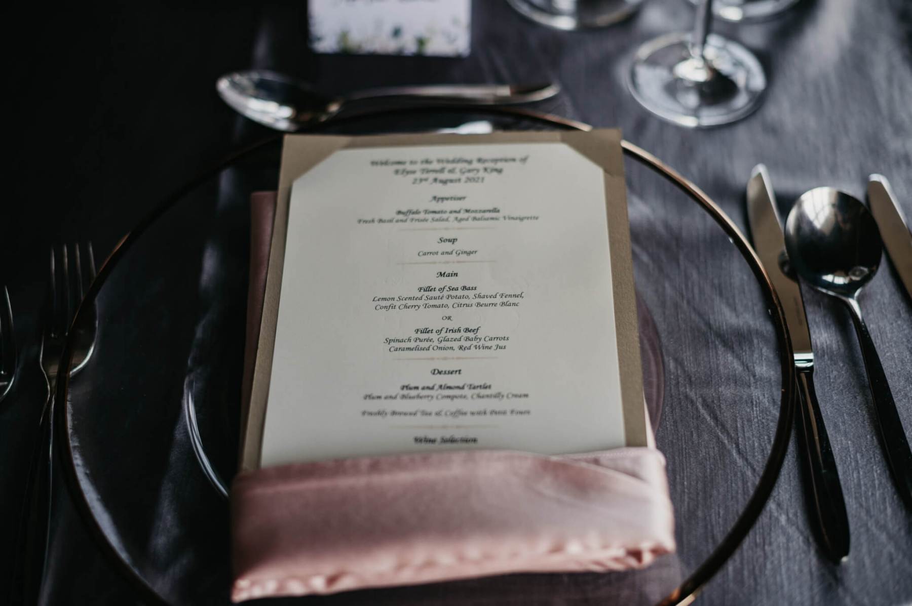 an example of default venue menus displayed at the table setting